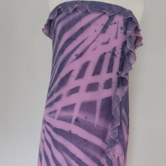 Silk ruffle Short Dress‎ 8 10 12 party tie dyed painted purple pink medium large